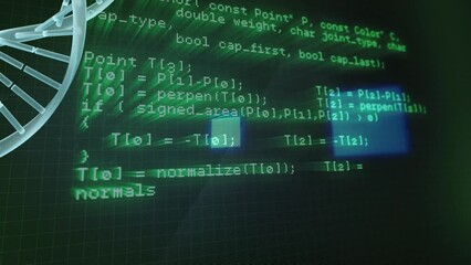 Poster - Animation of spinning dna strand over data processing and globe