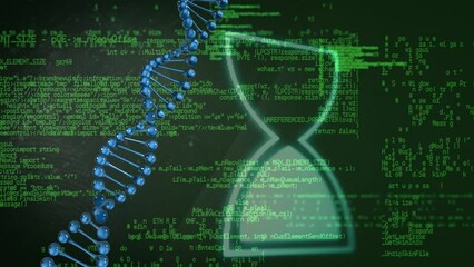 Poster - Animation of spinning dna strand over data processing