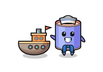 Sticker - Character mascot of cylinder piggy bank as a sailor man