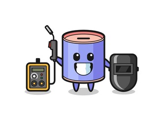 Canvas Print - Character mascot of cylinder piggy bank as a welder