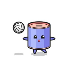 Canvas Print - Character cartoon of cylinder piggy bank is playing volleyball