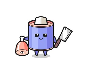 Poster - Illustration of cylinder piggy bank character as a butcher