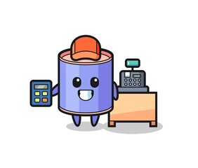 Canvas Print - Illustration of cylinder piggy bank character as a cashier