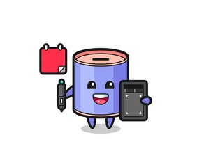 Sticker - Illustration of cylinder piggy bank mascot as a graphic designer