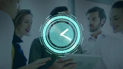 Poster - Animation of clock over talking business people