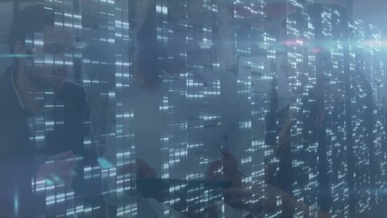 Poster - Animation of glowing lights over talking business people