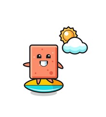 Sticker - Illustration of brick cartoon do surfing on the beach