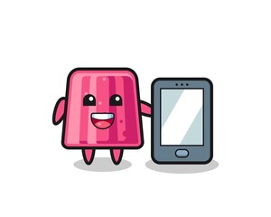 Wall Mural - jelly illustration cartoon holding a smartphone