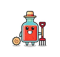 Wall Mural - Mascot character of square poison bottle as a farmer