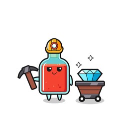 Wall Mural - Character Illustration of square poison bottle as a miner