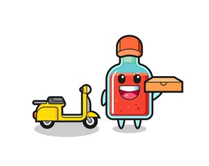 Sticker - Character Illustration of square poison bottle as a pizza deliveryman