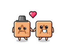 Scrabble Cartoon Character Couple With Fall In Love Gesture