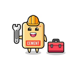 Wall Mural - Mascot cartoon of cement sack as a mechanic