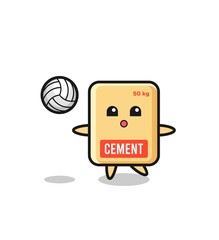 Poster - Character cartoon of cement sack is playing volleyball