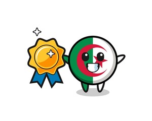 Sticker - algeria flag mascot illustration holding a golden badge