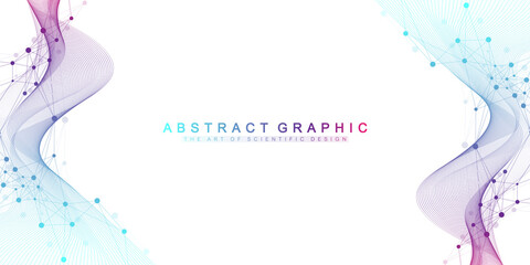 Fototapete - Geometric abstract background with connected lines and dots. Connectivity flow point. Molecule and communication background. Graphic connection background for your design. Vector illustration.