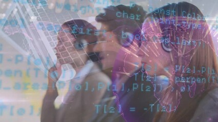 Poster - Animation of data processing over business people using phone headsets