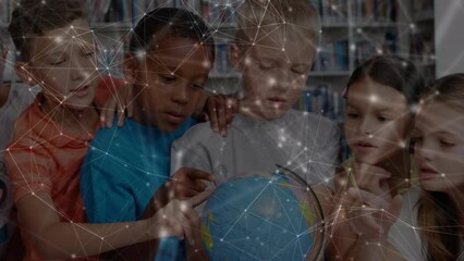 Poster - Animation of networks of connections over diverse schoolchildren reading globe