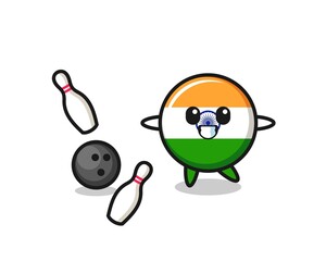 Poster - Character cartoon of india is playing bowling