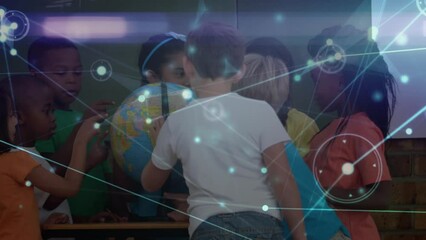 Poster - Animation of networks of connections over diverse schoolchildren reading globe