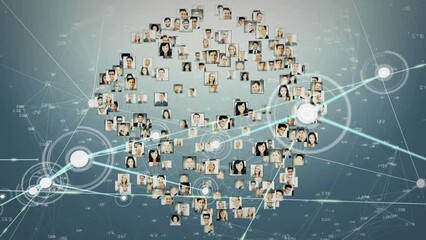 Poster - Animation of people icons and network of connections on blue background