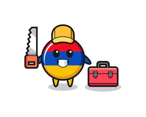 Sticker - Illustration of armenia flag character as a woodworker