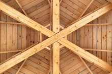 Wooden Roof Structures. Wooden Pattern Of Planks And Beams For Background