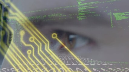 Poster - Animation of data processing and clock over dark background