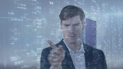 Poster - Animation of data processing over businessman in server room