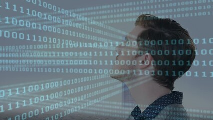 Poster - Animation of data processing over businessman in server room