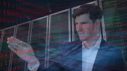 Poster - Animation of data processing over businessman in server room