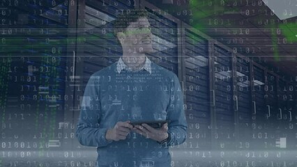 Poster - Animation of data processing over businessman in server room