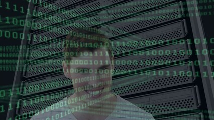 Poster - Animation of data processing over businessman in server room