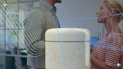 Poster - Animation of lines and network of connections over studding people