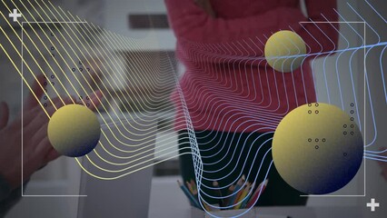 Poster - Animation of purple trails and molecules over studding people