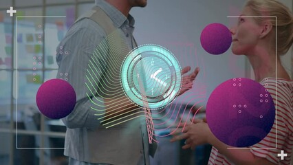 Poster - Animation of clock and molecules over studding people