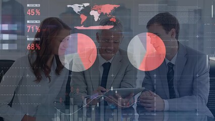 Poster - Animation of financial data processing over diverse business people