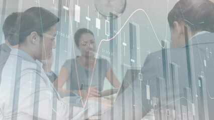 Poster - Animation of financial data processing over diverse business people