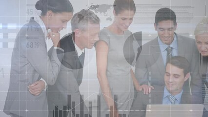 Poster - Animation of financial data processing over diverse business people