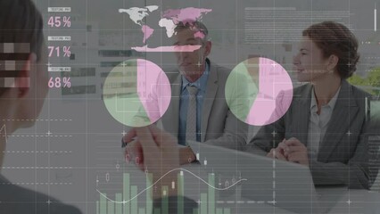 Poster - Animation of financial data processing over caucasian business people