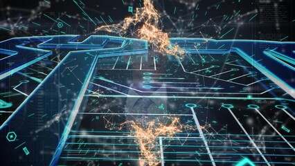 Poster - Animation of network of connections and icons over dark background