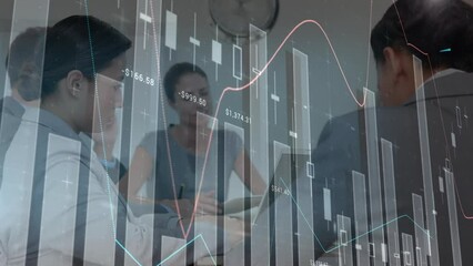 Poster - Animation of financial data processing over diverse business people