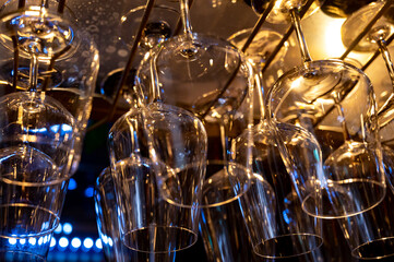 Empty wine glasses in Italian bar