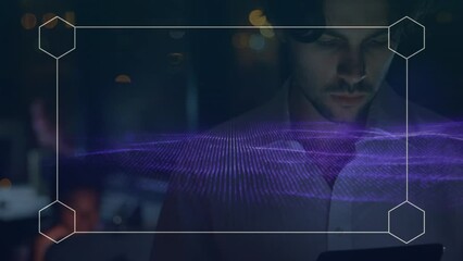 Poster - Animation of frame over caucasian businessman working on tablet