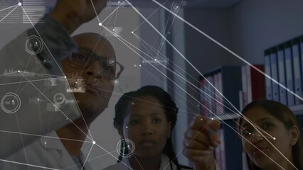 Poster - Animation of network of connections over team of biracial male and female doctors