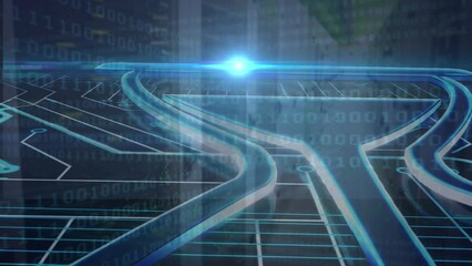 Poster - Animation of binary coding, data processing over glowing computer circuit board