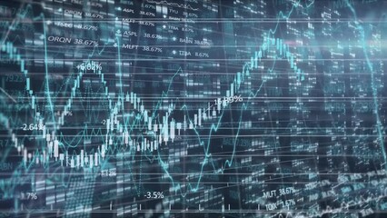 Poster - Animation of data processing over grid on blue background