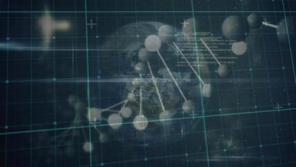 Poster - Animation of data processing and dna chain over globe in black space