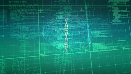 Poster - Animation of data processing, dna and brain in green space