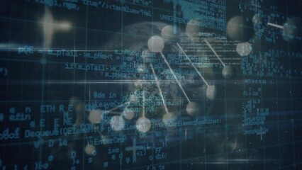 Poster - Animation of data processing, globe and dna in blue and black space